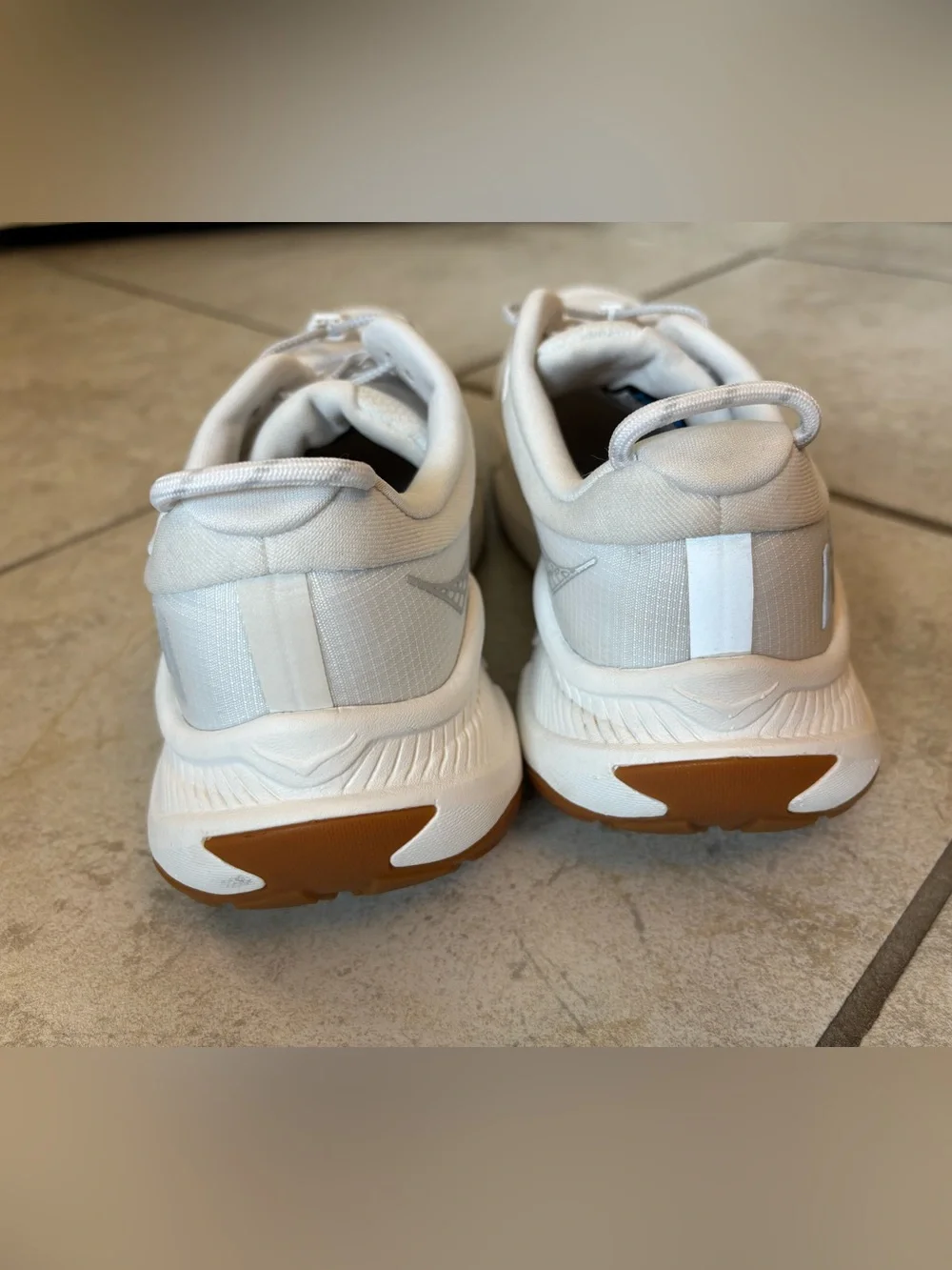 Hoka Transport White and Tan Athletic Sneakers